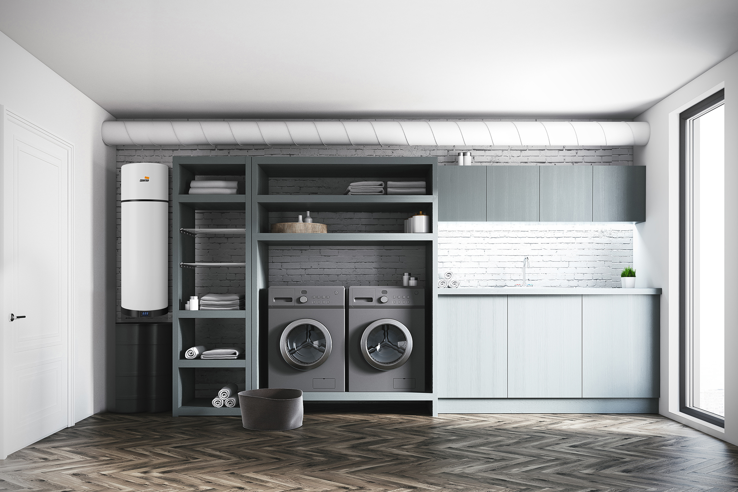 Diseño mural compacto: ideal para espacios reducidos El modelo mural de 90 litros está diseñado para instalarse fácilmente en pared, incluso dentro de muebles estándar de cocina (600x600 mm). Su formato compacto lo convierte en la solución perfecta para: Viviendas pequeñas Cocinas Lavaderos Garajes Además, su instalación es sencilla y no requiere grandes obras, solo conexión eléctrica, hidráulica y evacuación de condensados.